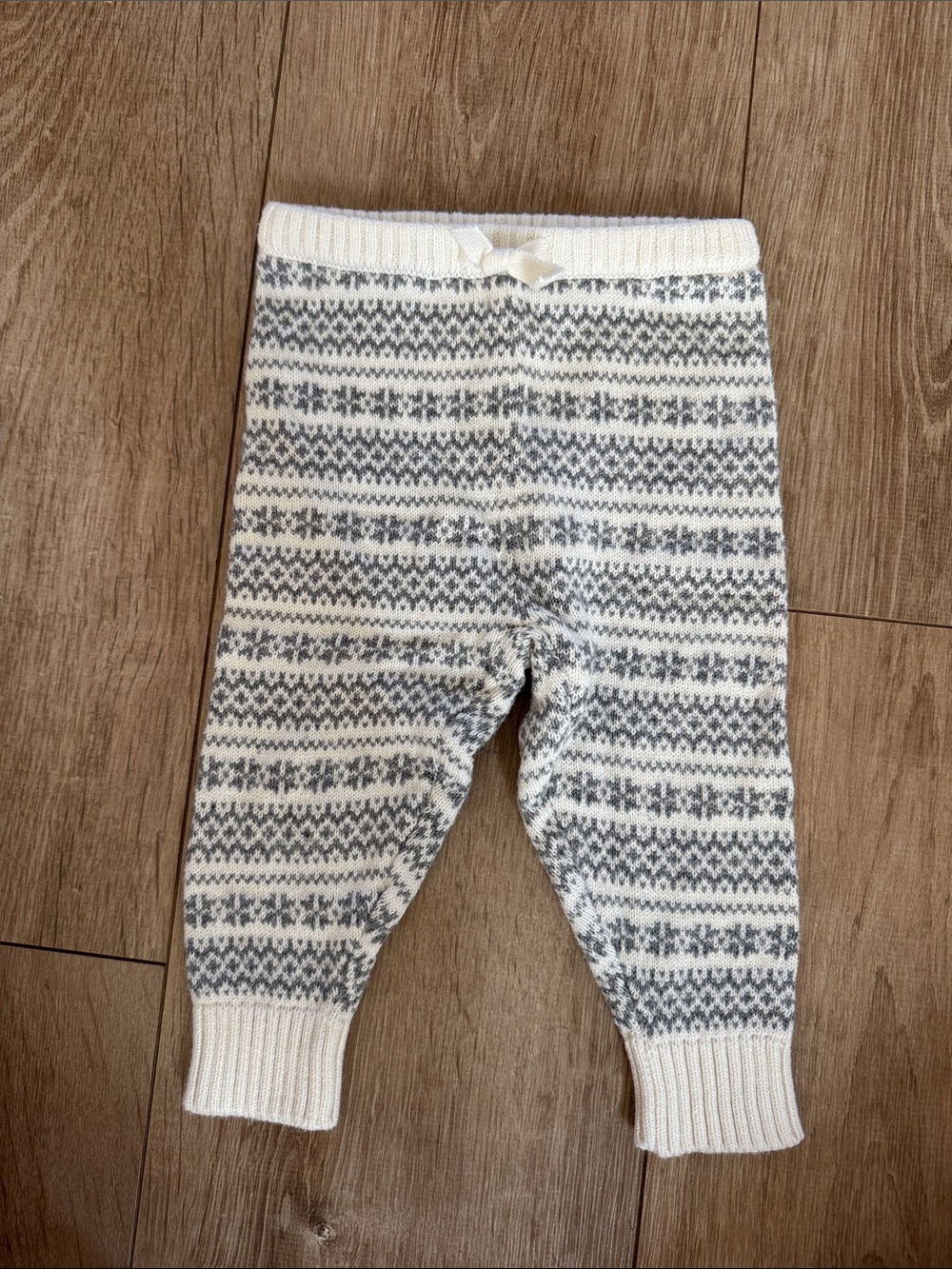 Janie & Jack Cozy Ivory and Gray Knit Baby Pants